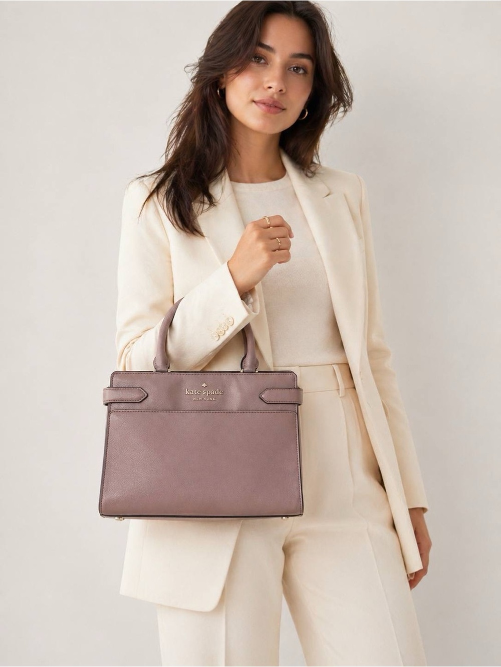 Kate Spade New York Staci Satchel Women Saffiano Leather Mauve Handbag Bag